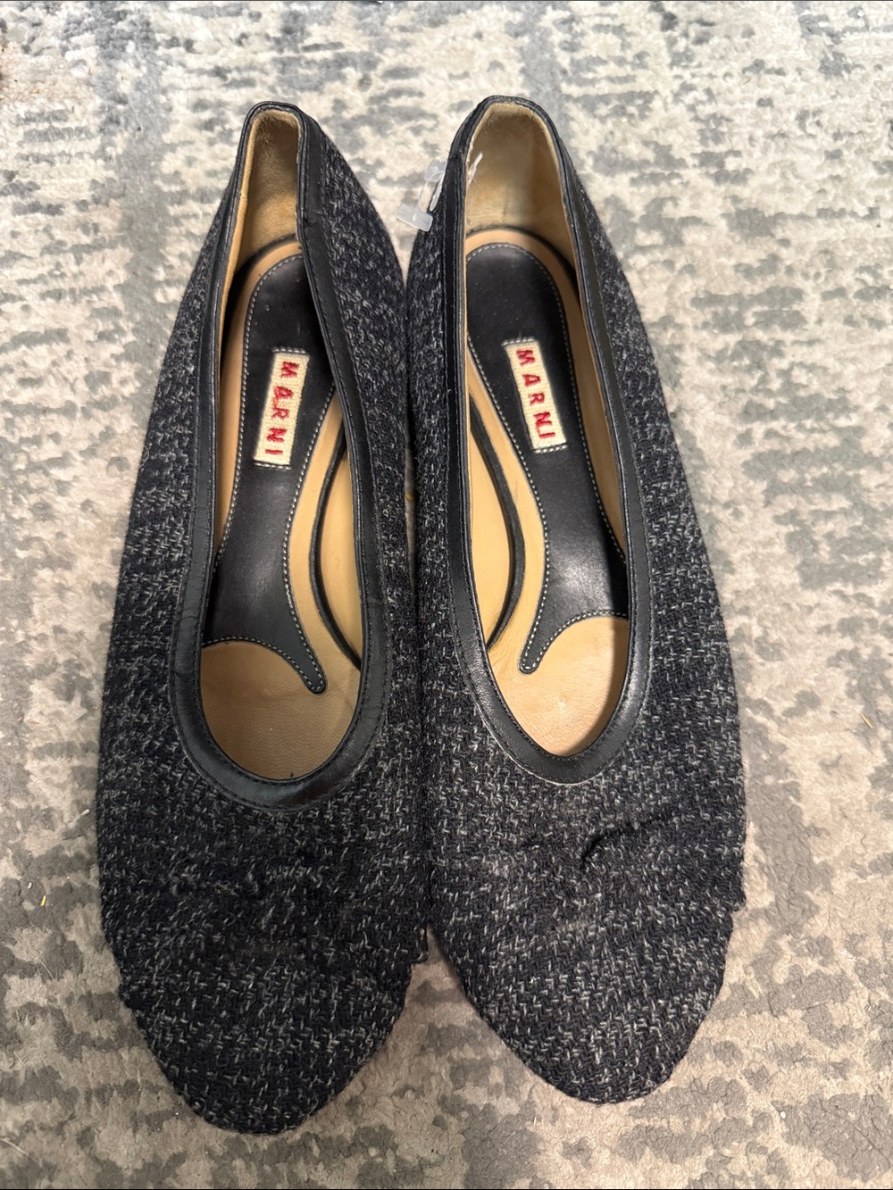 Marni Black Tweed Pointed Ballet Flats
